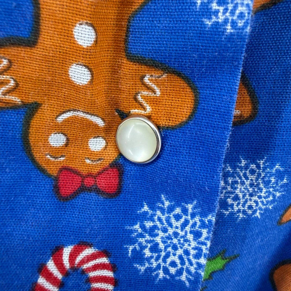 Christmas Gingerbread Man Snap Front Cobbler Smock Apron Kitchen Vest Blue Large